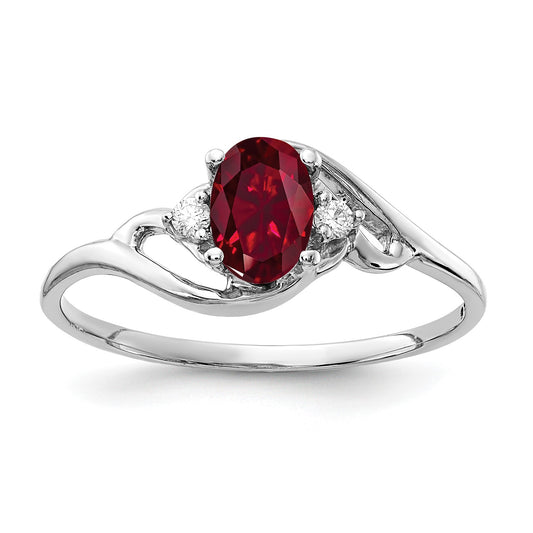 14k White Gold 6x4mm Oval Lab-Created Ruby and AA Diamond Ring