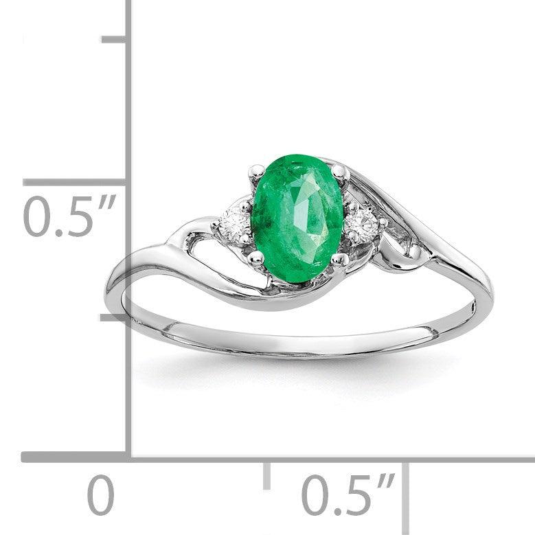 14k White Gold 6x4mm Oval Emerald and AA Diamond Ring