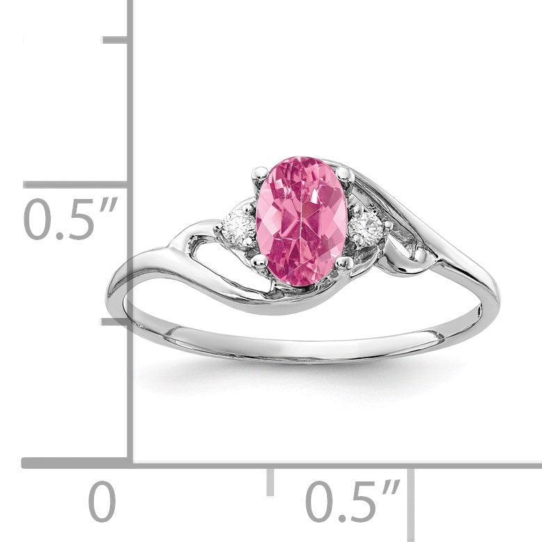 14k White Gold 6x4mm Oval Pink Tourmaline and AAA Diamond Ring