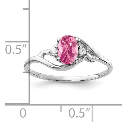 14k White Gold 6x4mm Oval Pink Tourmaline and AAA Diamond Ring