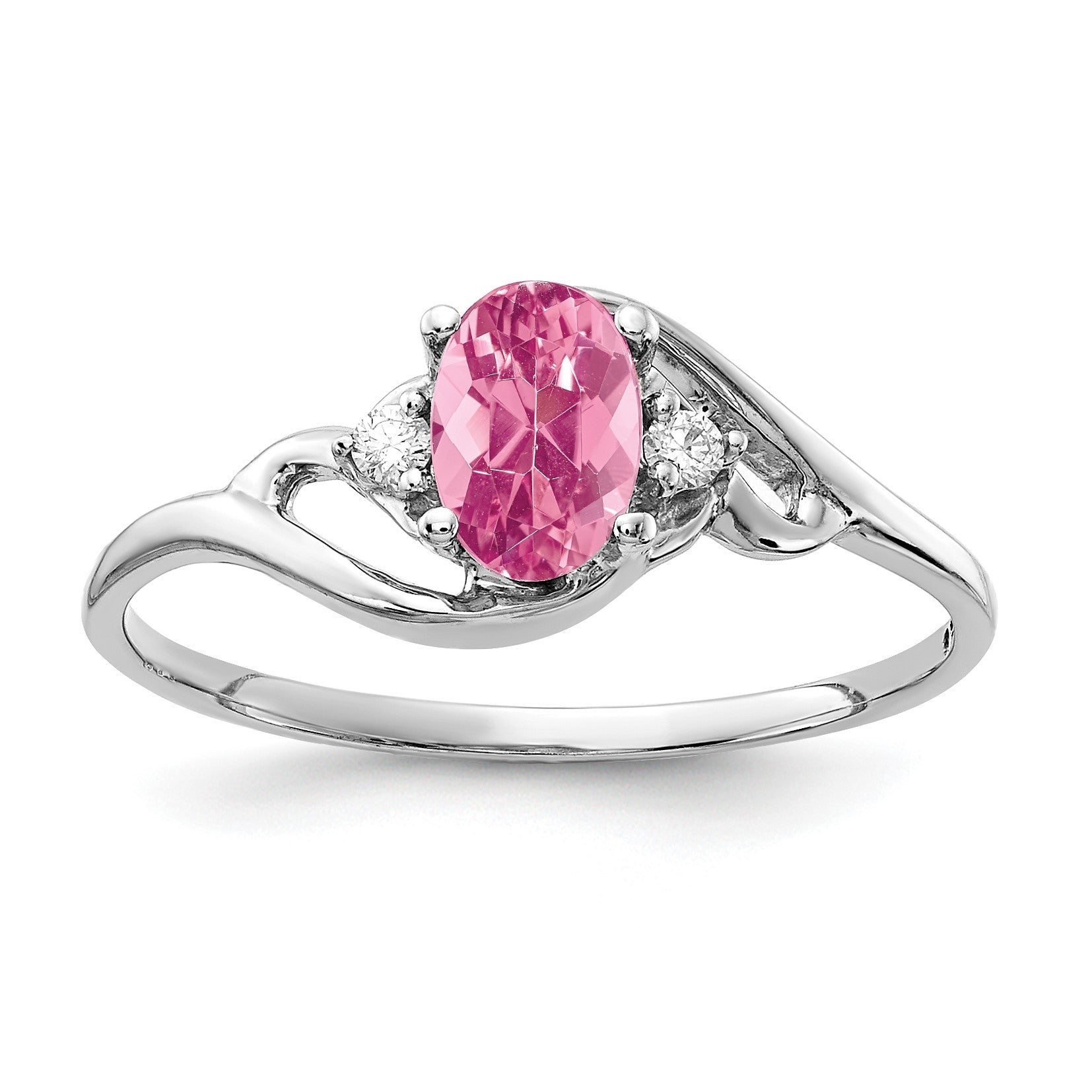 14k White Gold 6x4mm Oval Pink Tourmaline and AAA Diamond Ring