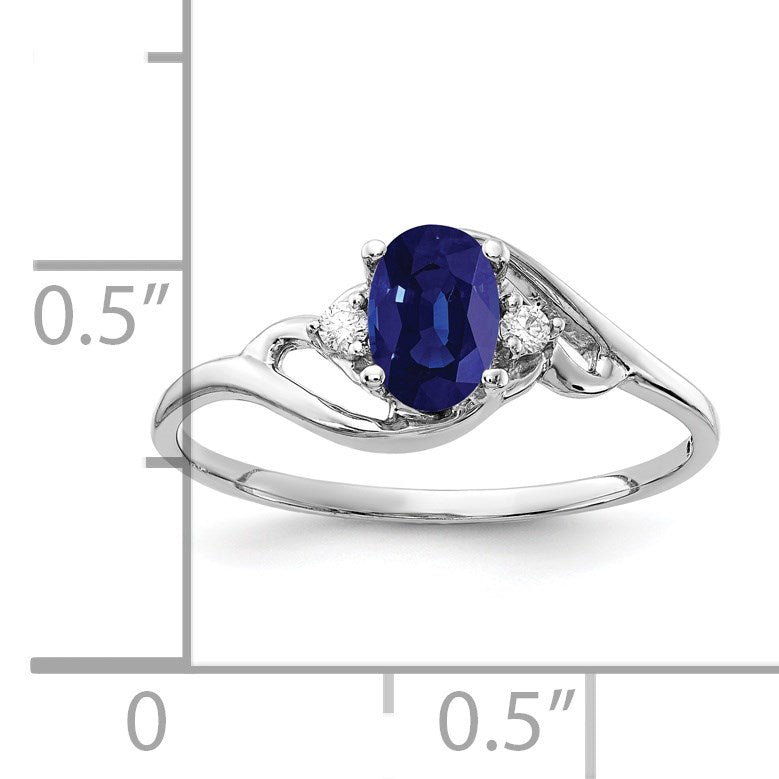 14k White Gold 6x4mm Oval Blue Sapphire and AA Diamond Ring