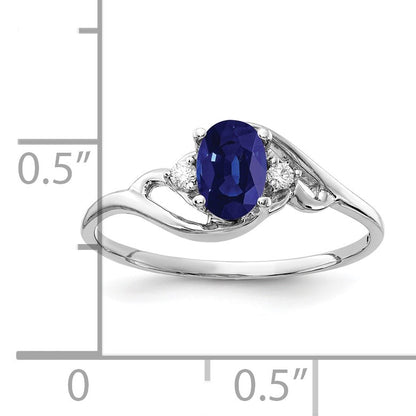 14k White Gold 6x4mm Oval Blue Sapphire and AA Diamond Ring