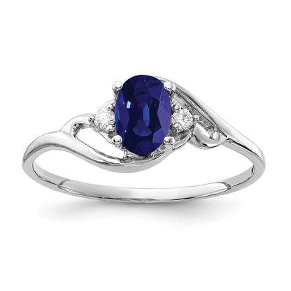 14k White Gold 6x4mm Oval Blue Sapphire and AA Diamond Ring