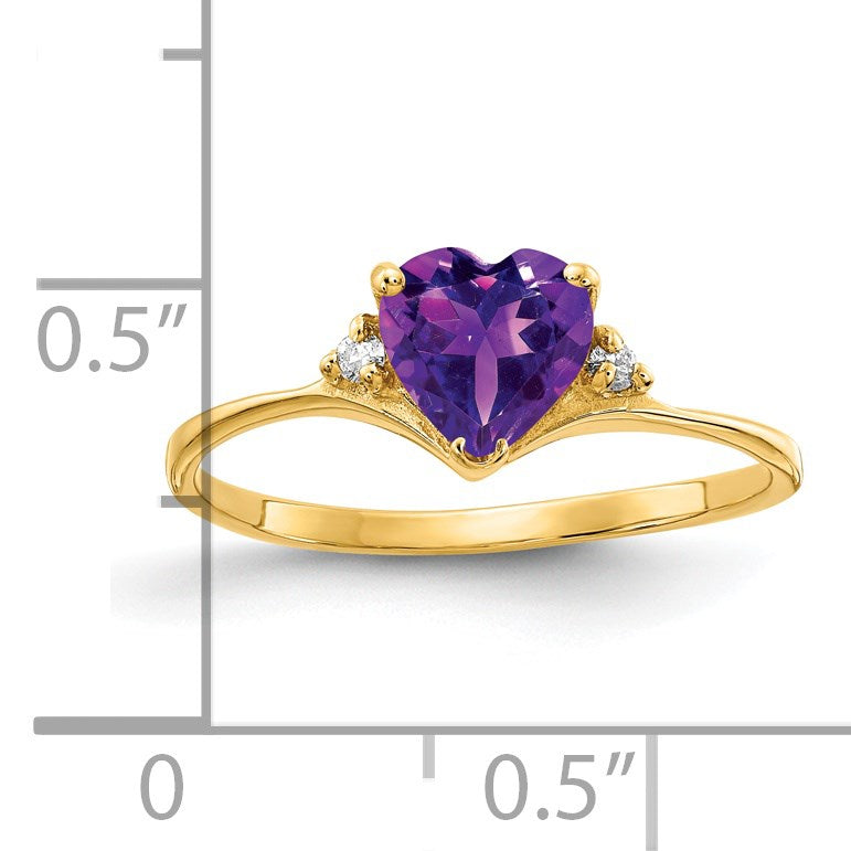 14k 6mm Heart Amethyst and AA Diamond Ring