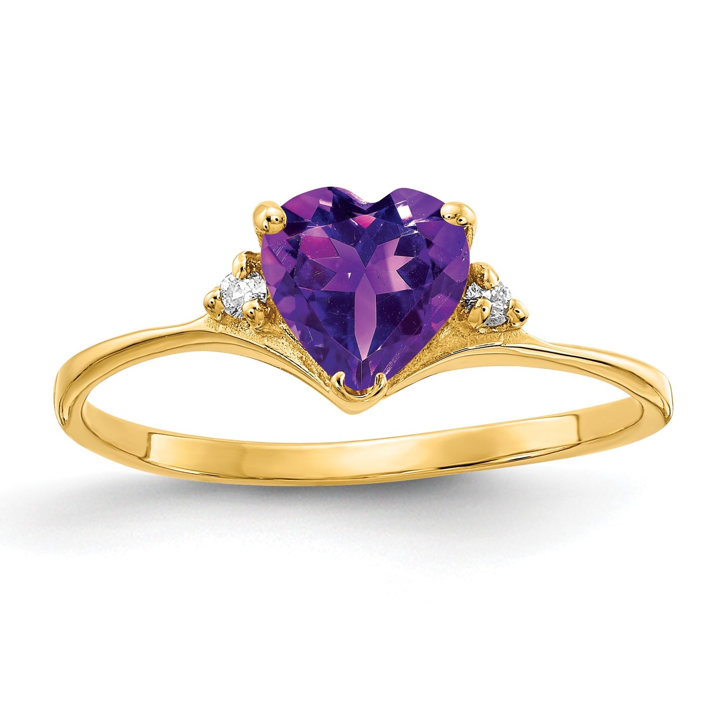 14k 6mm Heart Amethyst and AA Diamond Ring