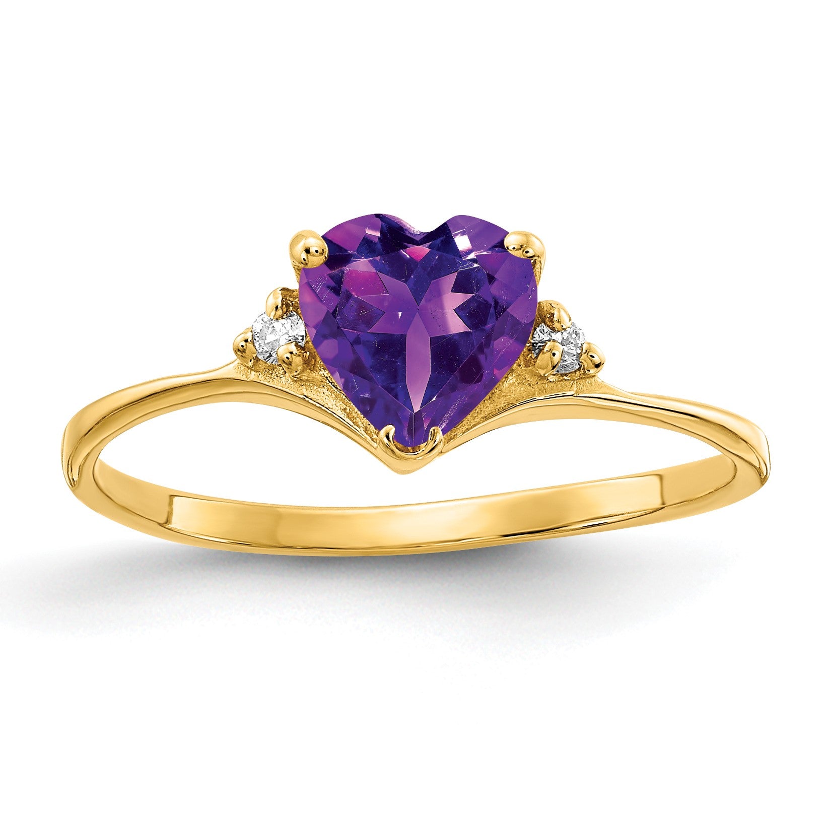 14k 6mm Heart Amethyst and AA Diamond Ring