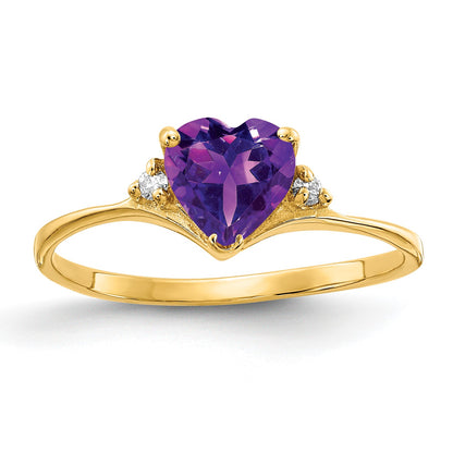 14k 6mm Heart Amethyst and AA Diamond Ring