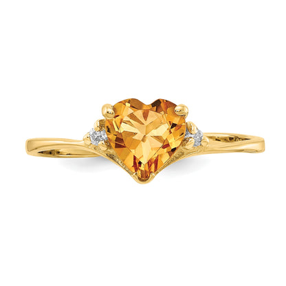 14k 6mm Heart Citrine and AA Diamond Ring