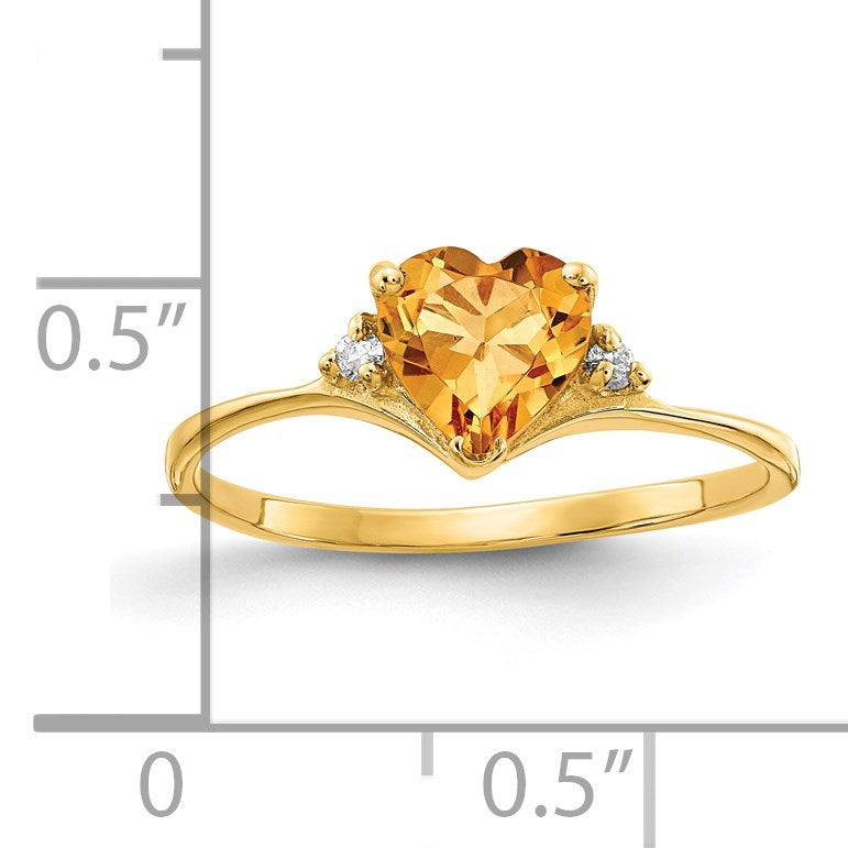 14k 6mm Heart Citrine and AA Diamond Ring