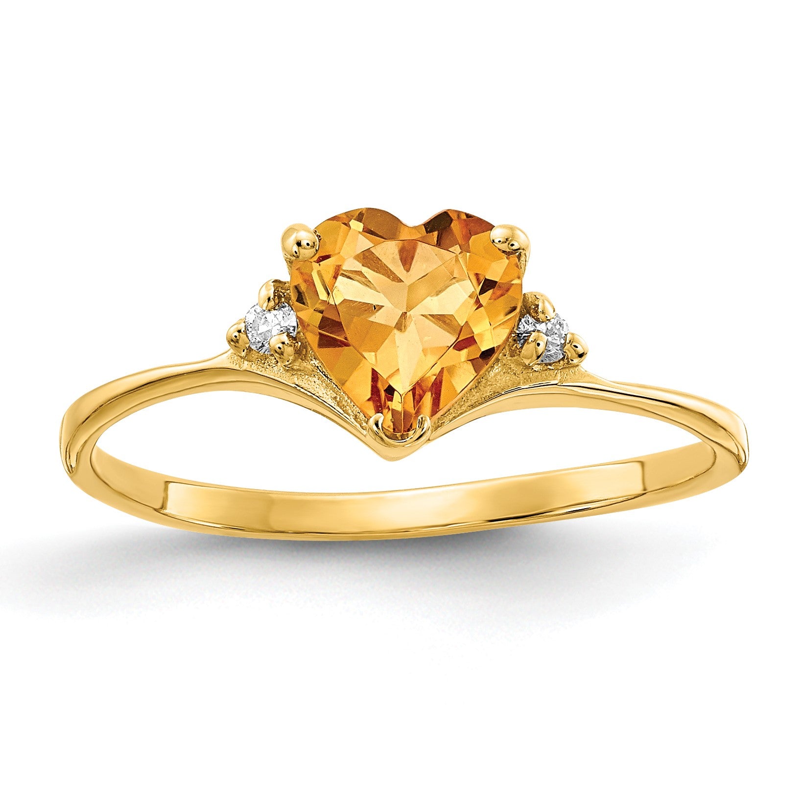 14k 6mm Heart Citrine and AA Diamond Ring