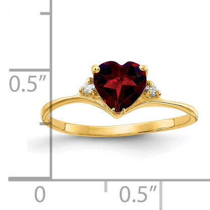 14k 6mm Heart Garnet and AA Diamond Ring