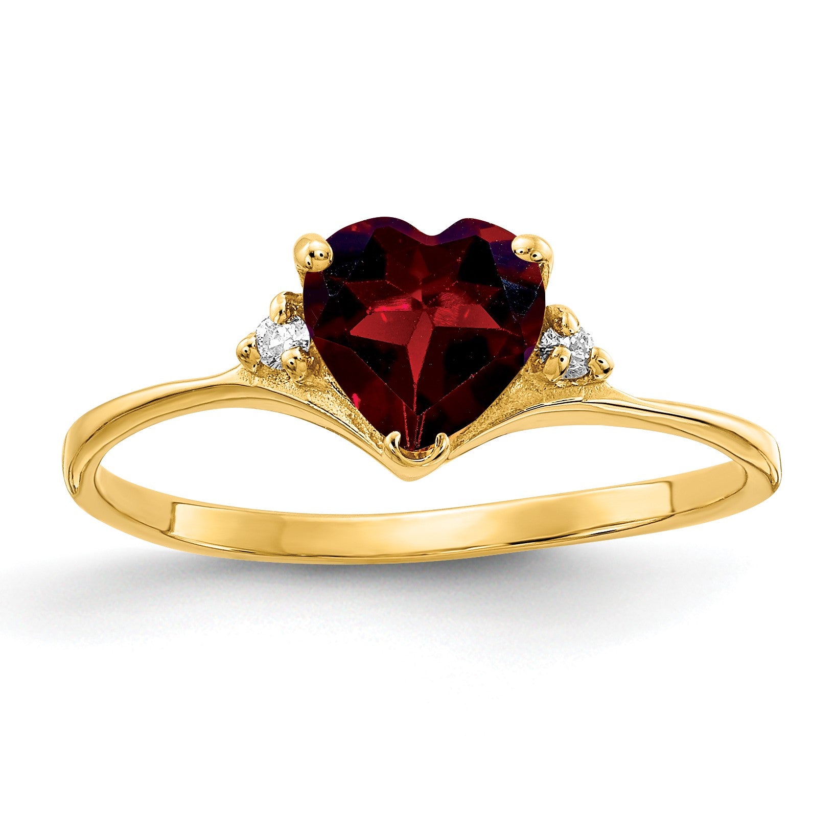 14k 6mm Heart Garnet and AA Diamond Ring