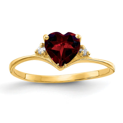 14k 6mm Heart Garnet and AA Diamond Ring
