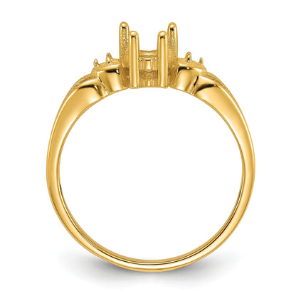 14k Polished Holds 2-1.3mm Round Diamonds and 5mm Heart Gemstone Ring Mounting
