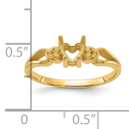 14k Polished Holds 2-1.3mm Round Diamonds and 5mm Heart Gemstone Ring Mounting