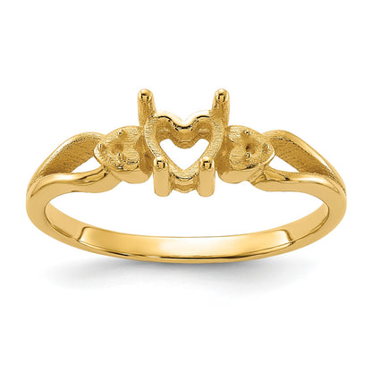 14k Polished Holds 2-1.3mm Round Diamonds and 5mm Heart Gemstone Ring Mounting
