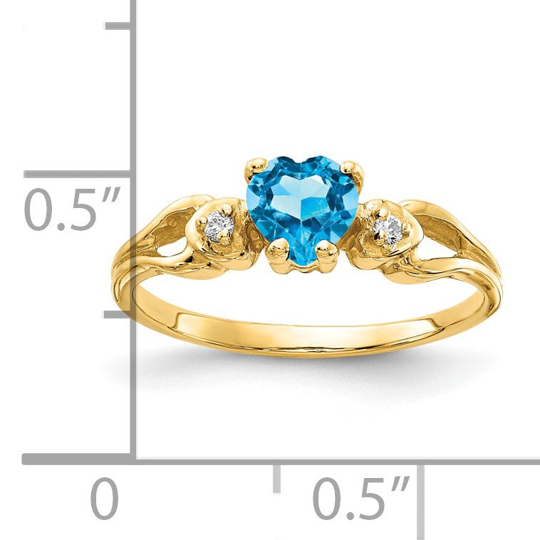 14k 5mm Heart Blue Topaz and A Diamond Ring