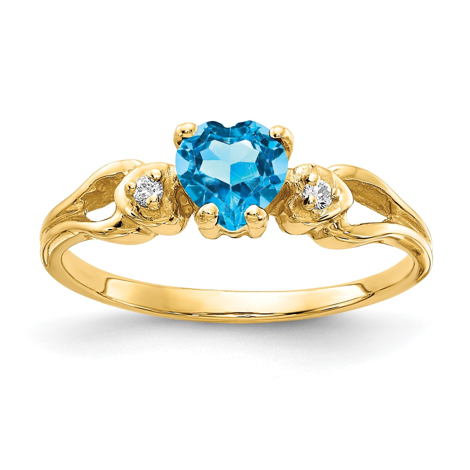 14k 5mm Heart Blue Topaz and A Diamond Ring