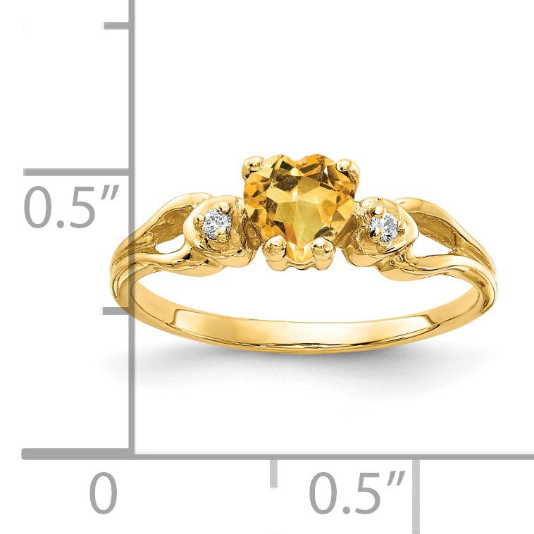 14k 5mm Heart Citrine and AA Diamond Ring
