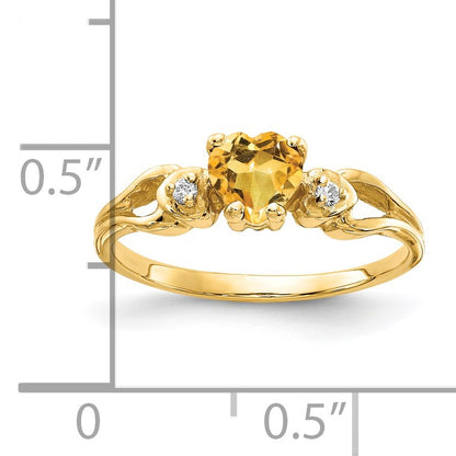 14k 5mm Heart Citrine and AA Diamond Ring