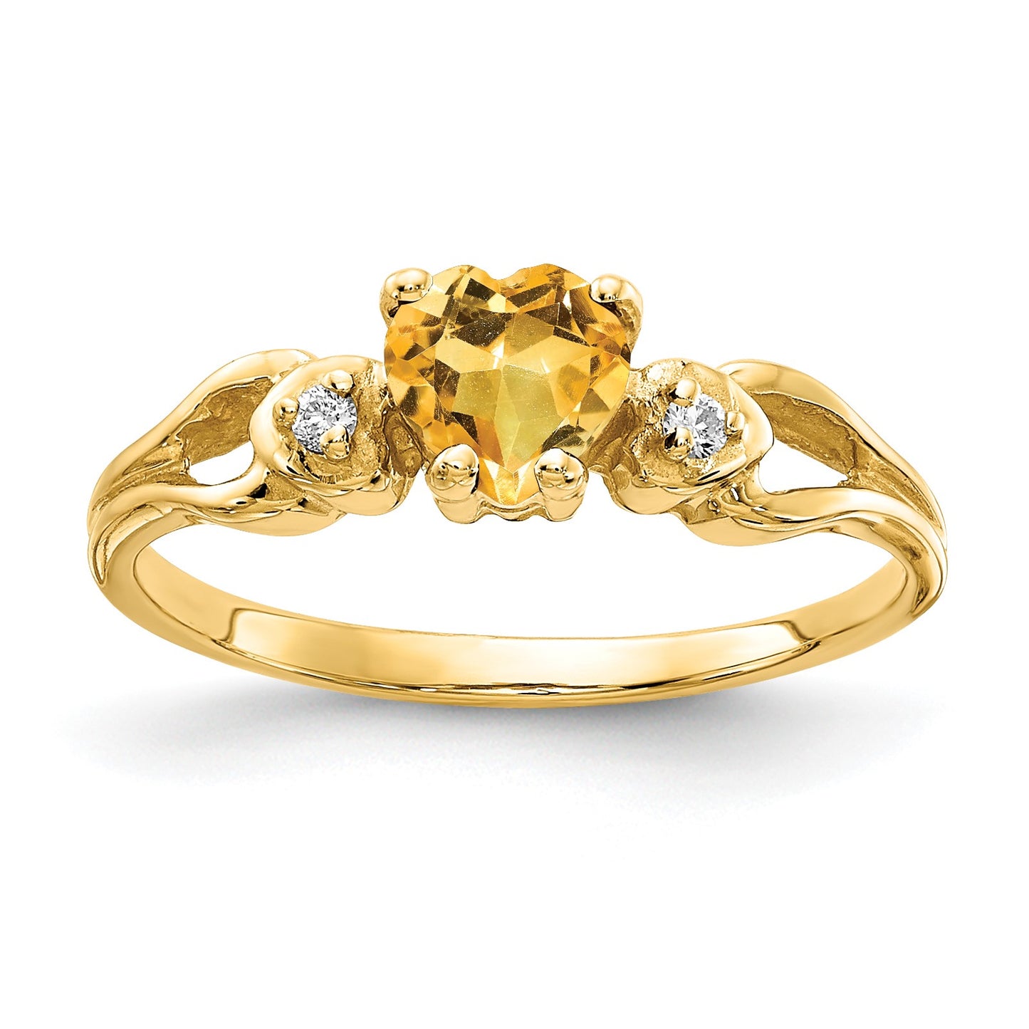 14k 5mm Heart Citrine and AA Diamond Ring
