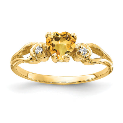 14k 5mm Heart Citrine and AA Diamond Ring