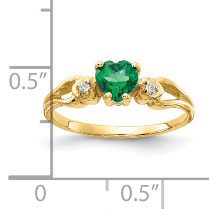 14k 5mm Heart Emerald and AA Diamond Ring