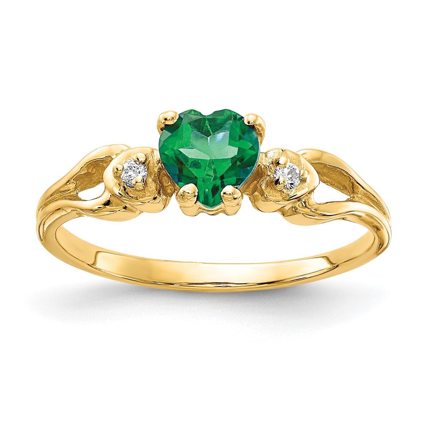 14k 5mm Heart Emerald and AA Diamond Ring
