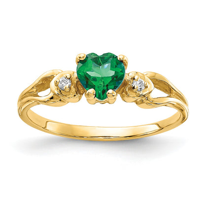 14k 5mm Heart Emerald and AA Diamond Ring