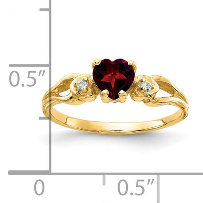 14k 5mm Heart Garnet and AA Diamond Ring