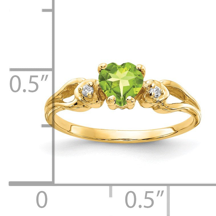 14k 5mm Heart Peridot and AA Diamond Ring