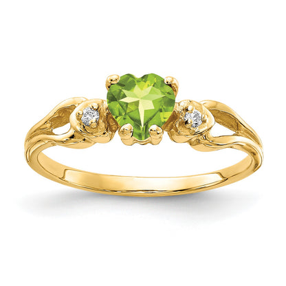 14k 5mm Heart Peridot and AA Diamond Ring