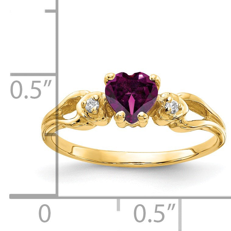 14k 5mm Heart Rhodolite Garnet and AA Diamond Ring