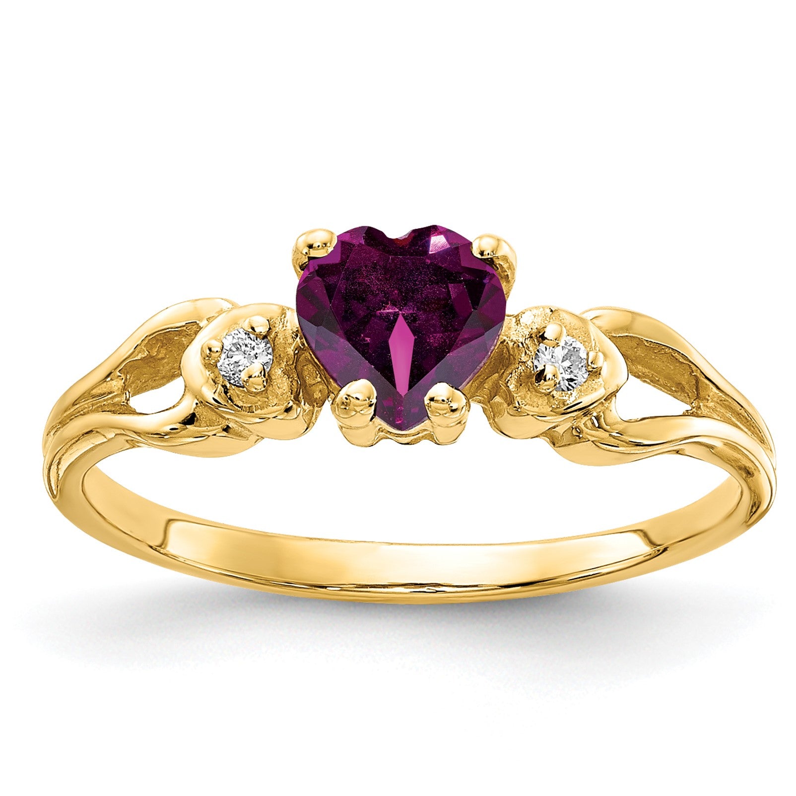 14k 5mm Heart Rhodolite Garnet and AA Diamond Ring
