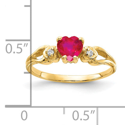 14k 5mm Heart Ruby and AA Diamond Ring