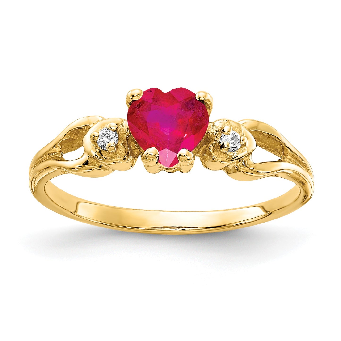 14k 5mm Heart Ruby and AA Diamond Ring
