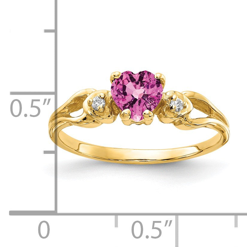 14k 5mm Heart Pink Sapphire and AA Diamond Ring