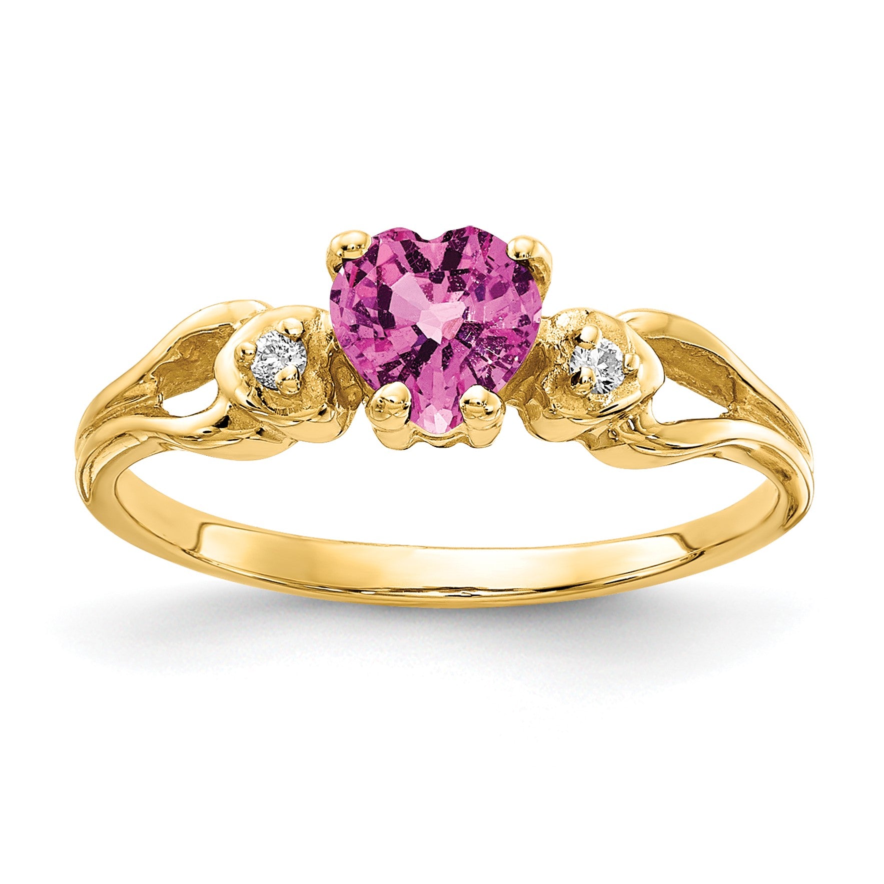 14k 5mm Heart Pink Sapphire and AA Diamond Ring