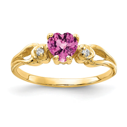 14k 5mm Heart Pink Sapphire and AA Diamond Ring