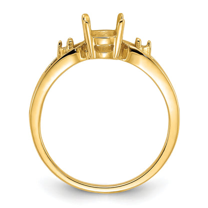 14k Polished Holds 2-1.8mm Diamond and 7x5 Oval Gemstone Ring Mounting