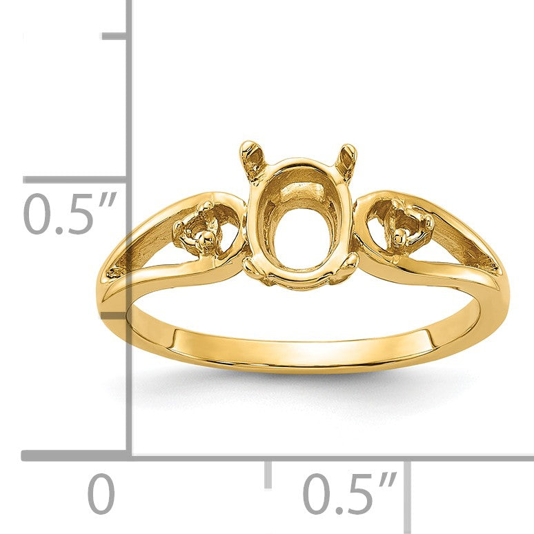 14k Polished Holds 2-1.8mm Diamond and 7x5 Oval Gemstone Ring Mounting
