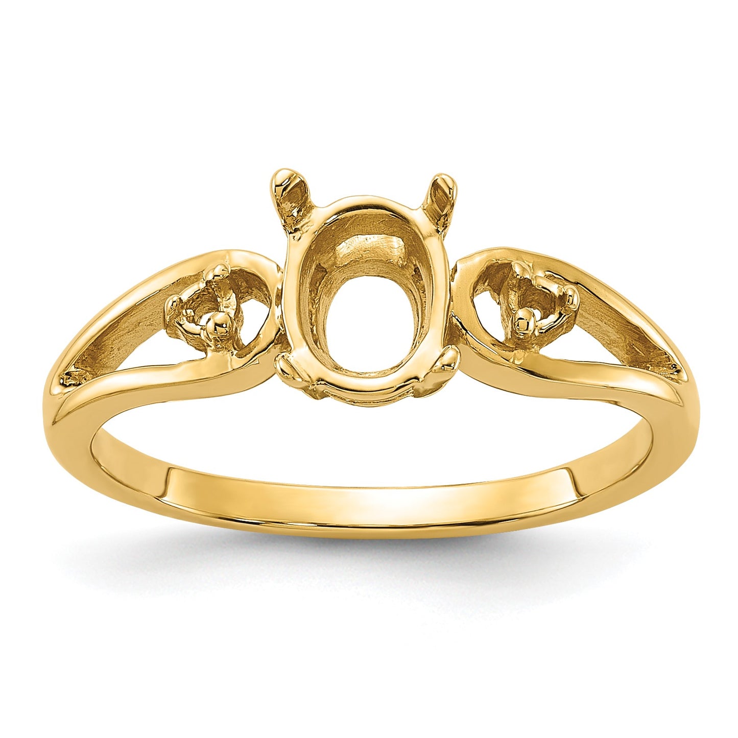 14k Polished Holds 2-1.8mm Diamond and 7x5 Oval Gemstone Ring Mounting