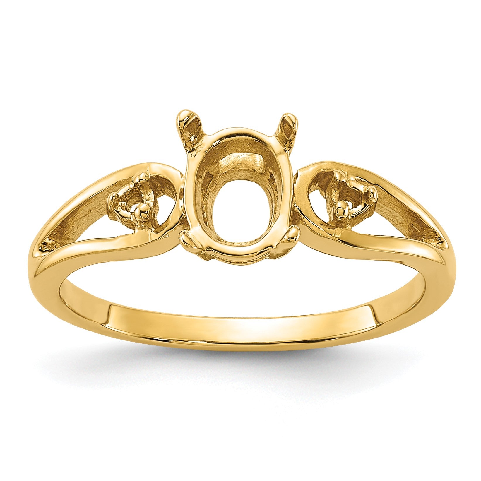 14k Polished Holds 2-1.8mm Diamond and 7x5 Oval Gemstone Ring Mounting