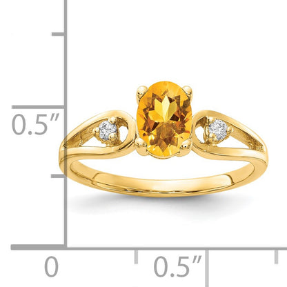 14k 7x5mm Oval Citrine and1/20 carat AA Diamond Ring