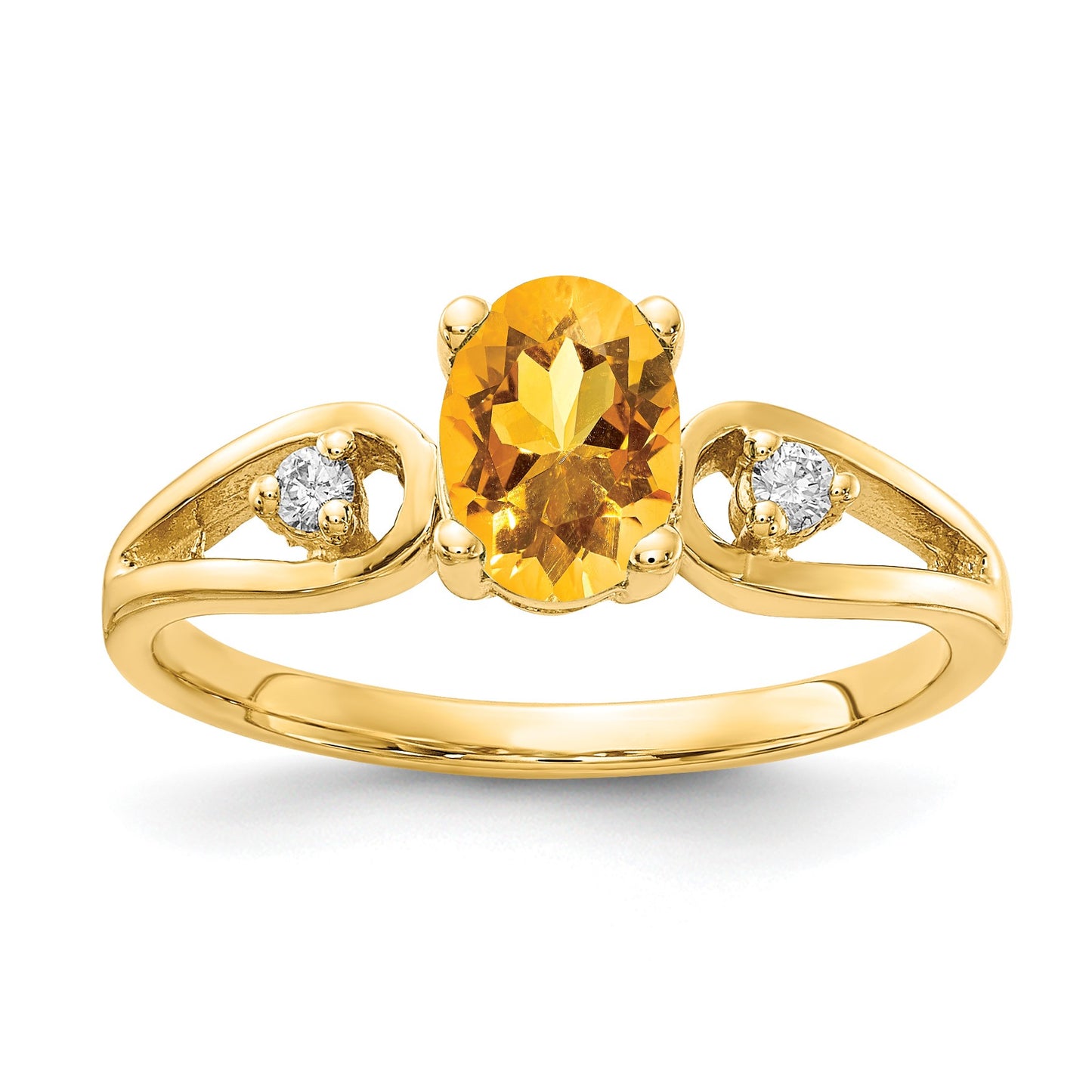 14k 7x5mm Oval Citrine and1/20 carat AA Diamond Ring