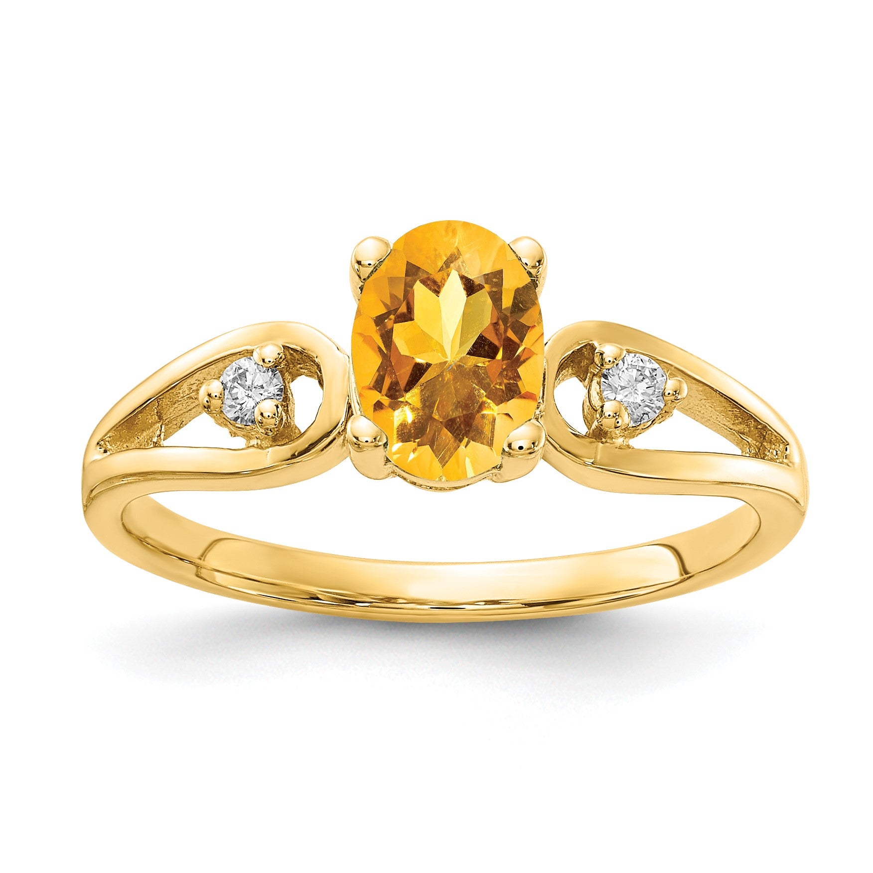 14k 7x5mm Oval Citrine and1/20 carat AA Diamond Ring