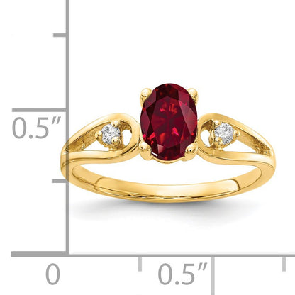 14k 7x5mm Oval Lab-Created Ruby and1/20 carat AA Diamond Ring