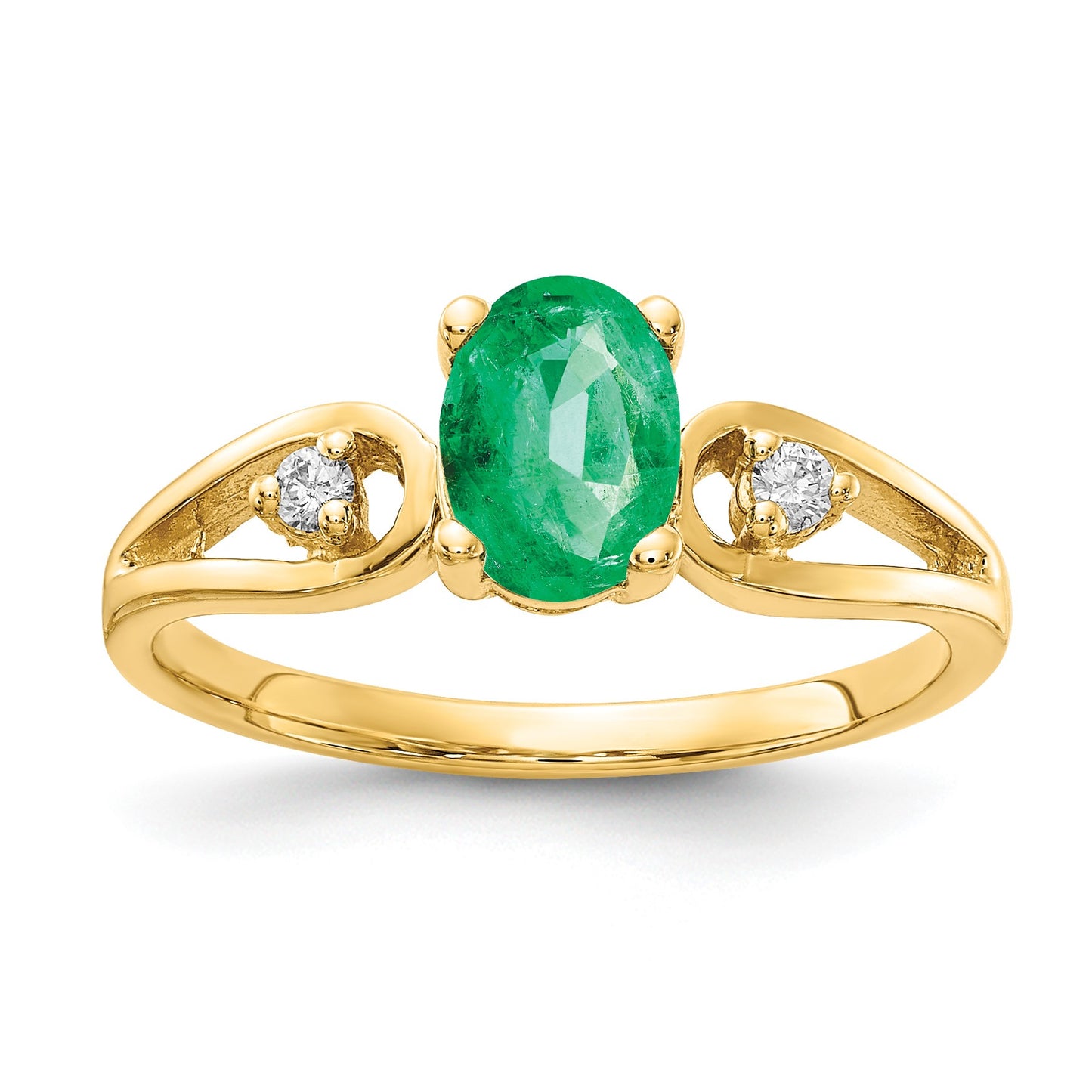14k 7x5mm Oval Emerald and1/20 carat AA Diamond Ring