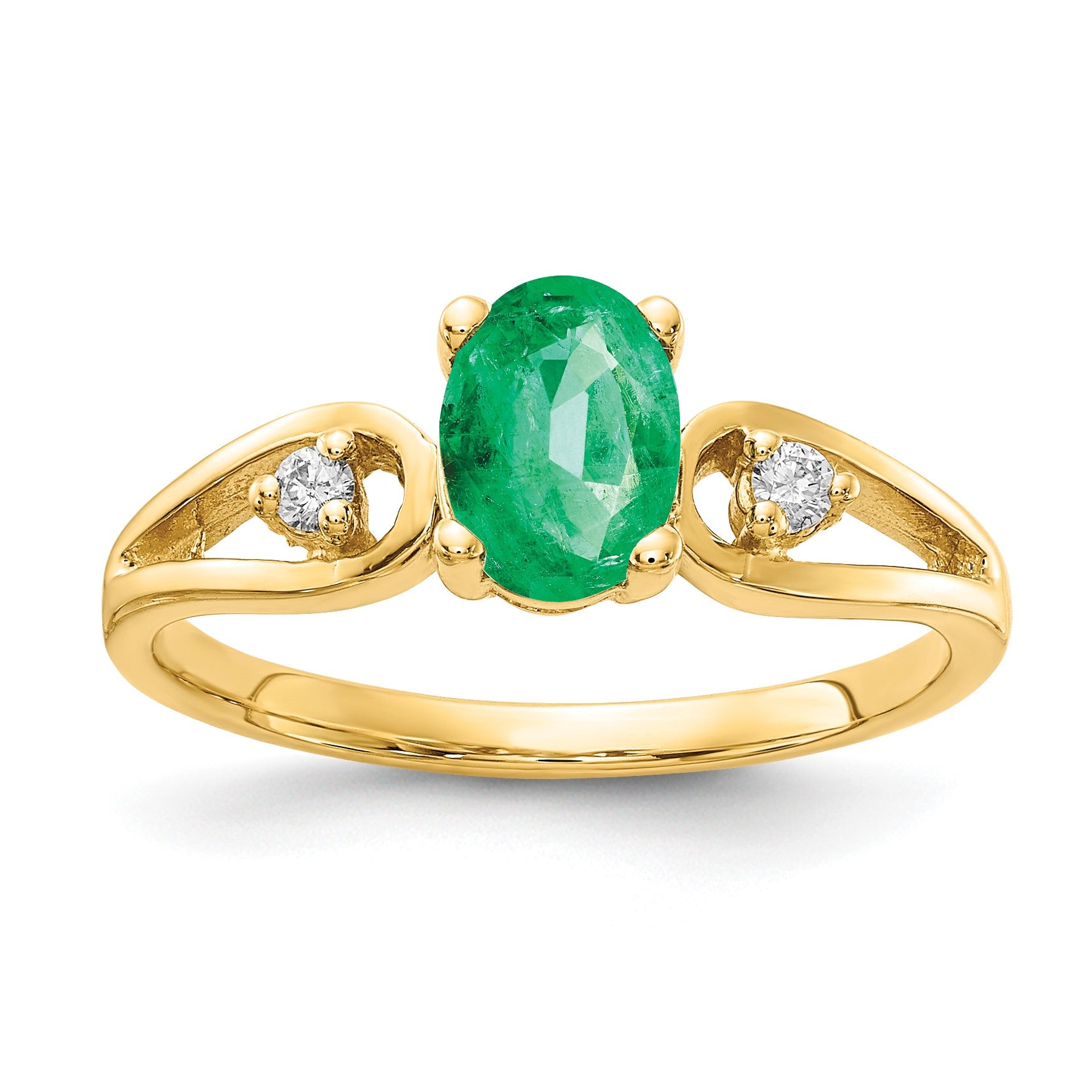 14k 7x5mm Oval Emerald and1/20 carat AA Diamond Ring